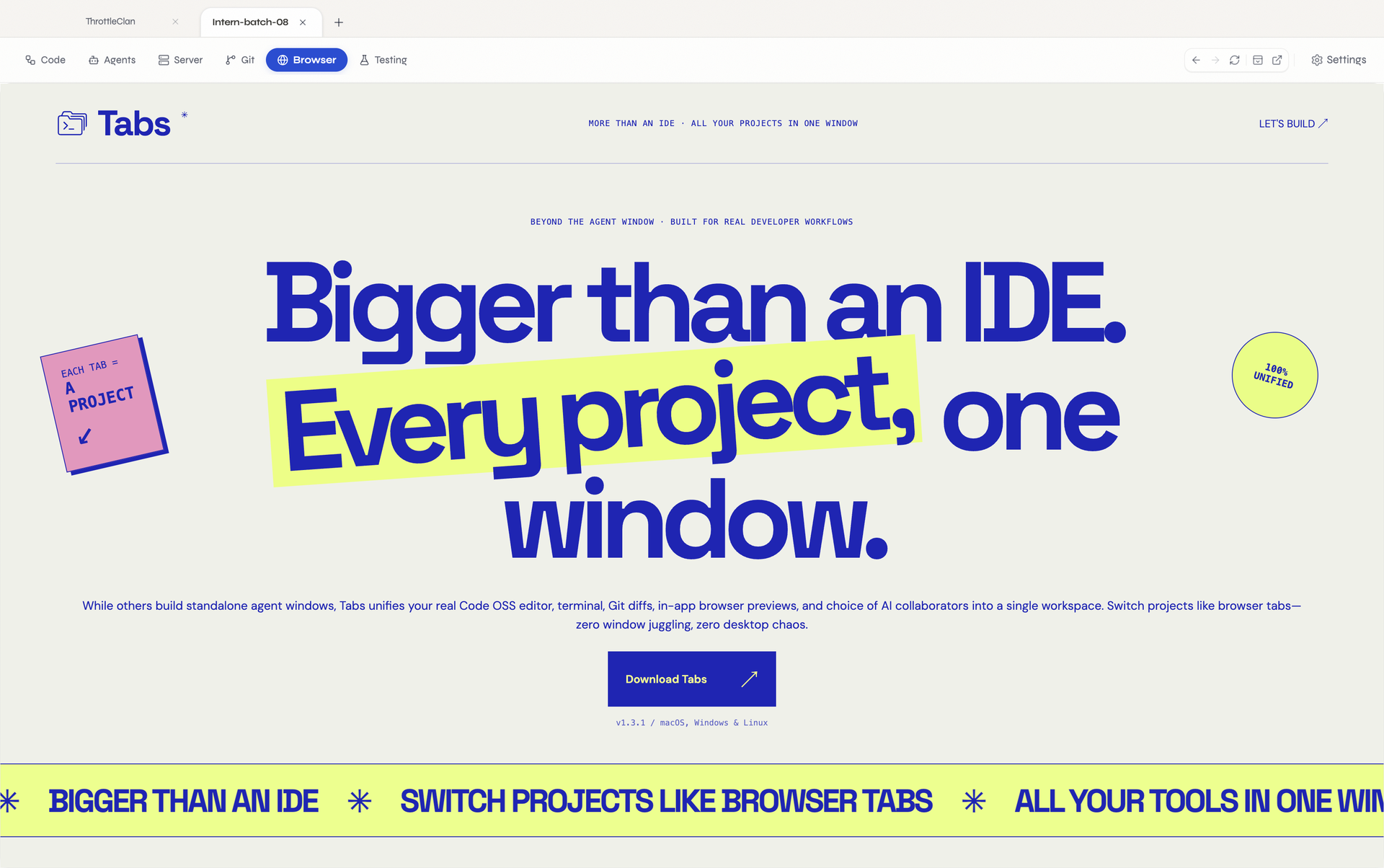 Tabs IDE Browser tool preview