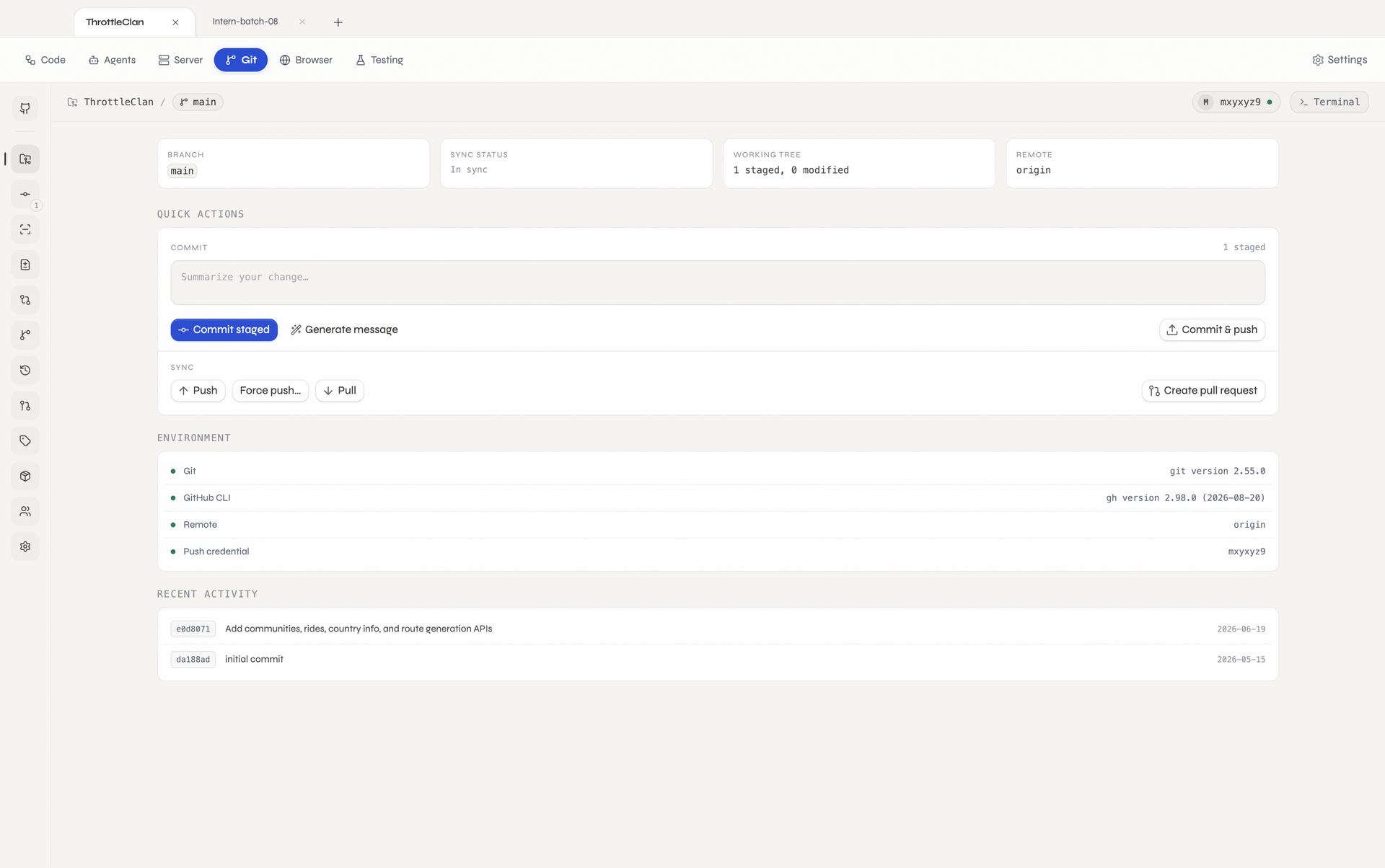 Tabs IDE Git tool preview